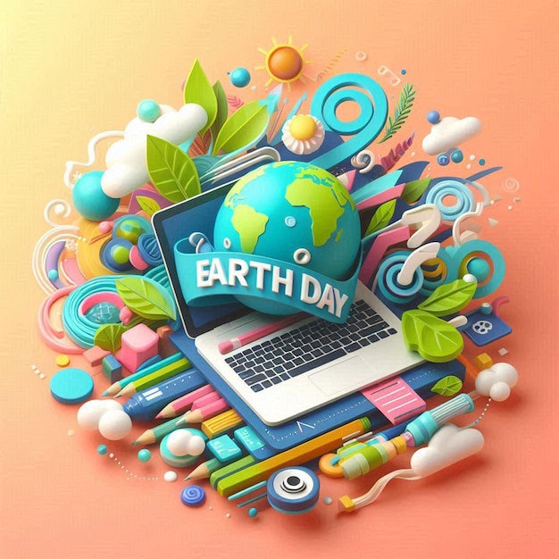 Earth Day background social media post design 3D render Illustration design