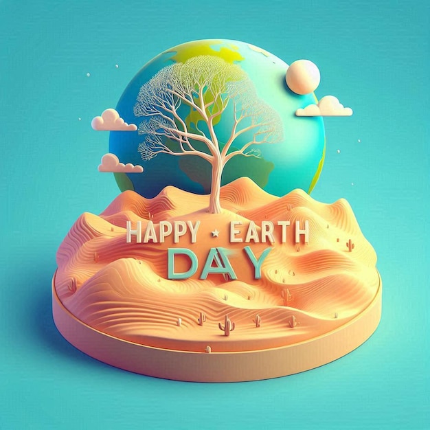 Earth Day background social media post design 3D render Illustration design