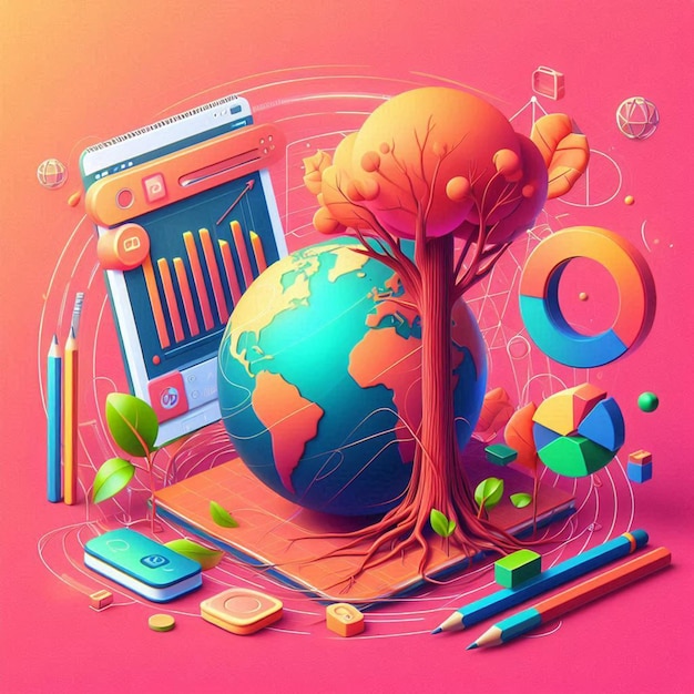 Earth Day background social media post design 3D render Illustration design