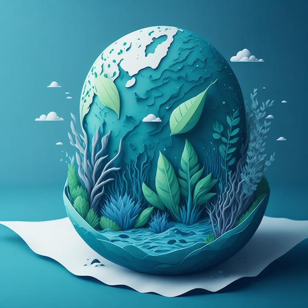 Earth day concept with flowers and butterfly paper cut style World environment day generative ai