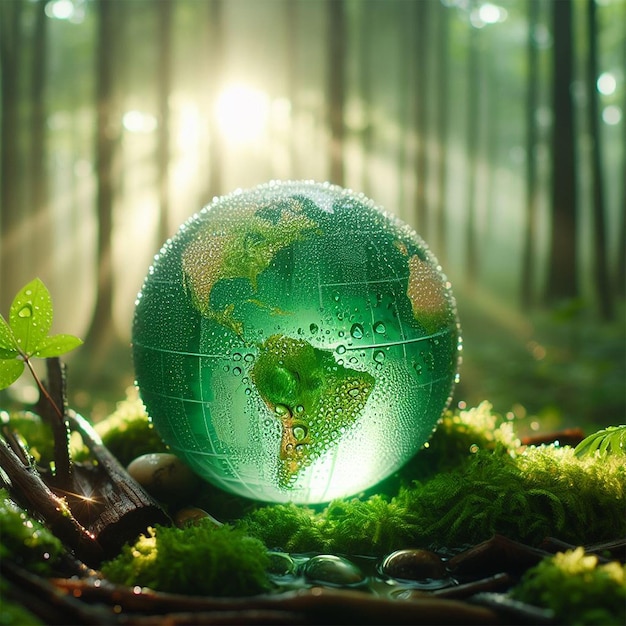 Earth Day Environment Green globe in the forest