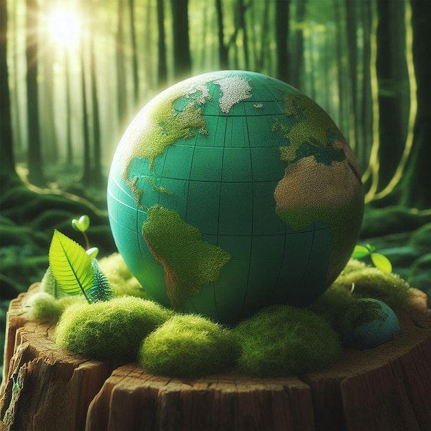 Earth Day Environment Green globe in the forest