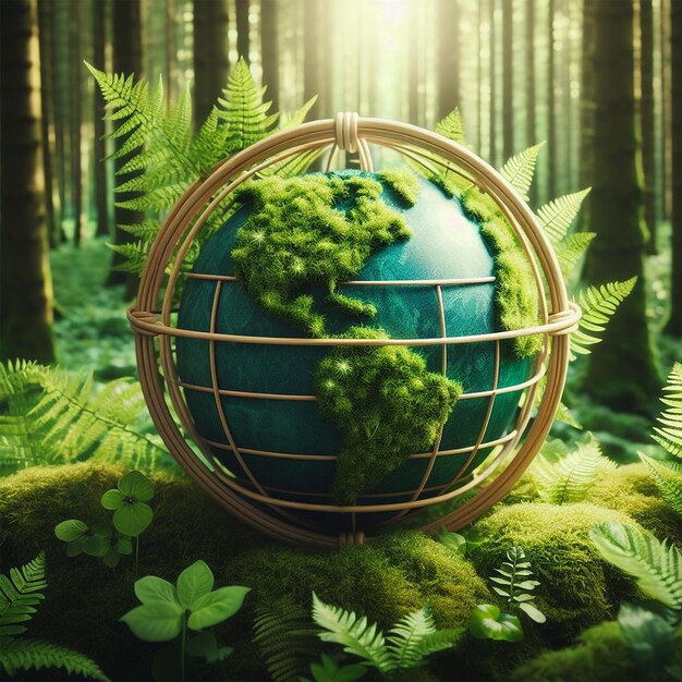 Earth Day Environment Green globe in the forest