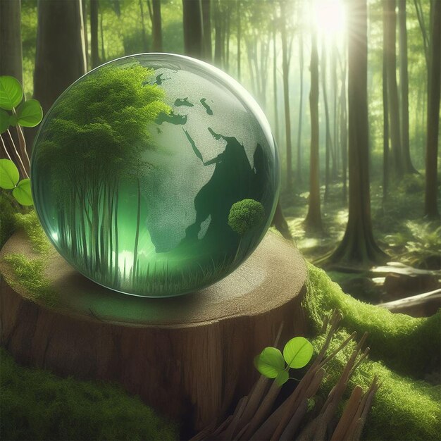 Earth Day Environment Green globe in the forest