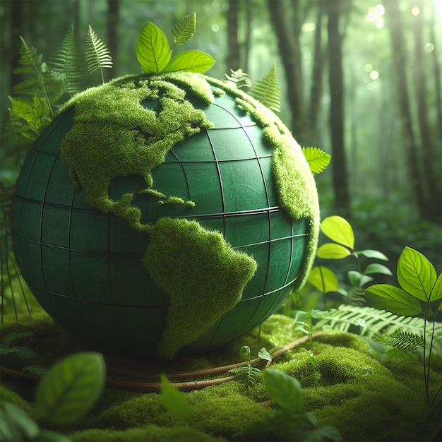 Earth Day Environment Green globe in the forest