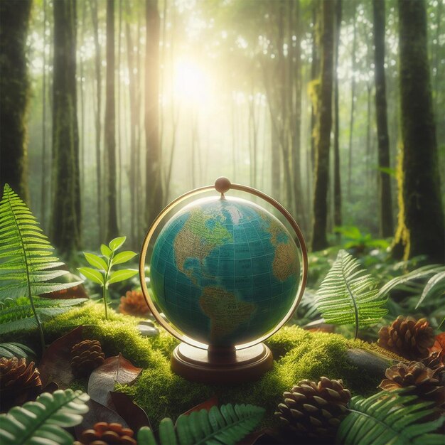 Earth Day Environment Green globe in the forest