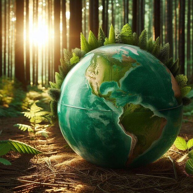 Earth Day Environment Green globe in the forest