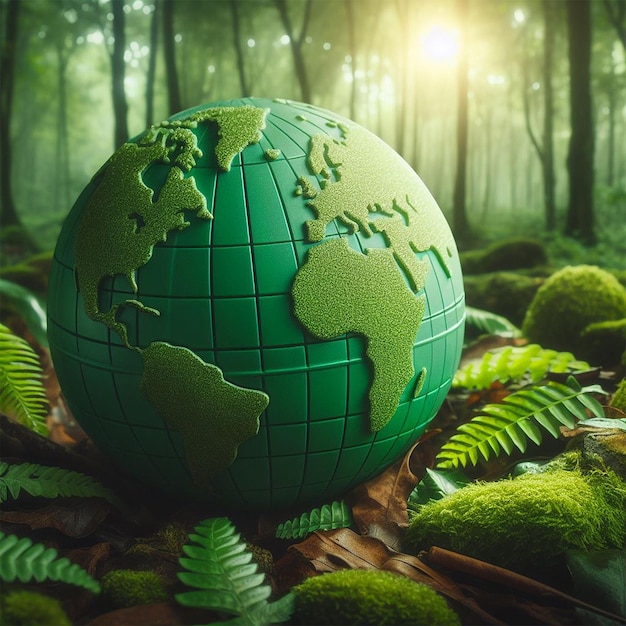 Earth Day Environment Green globe in the forest