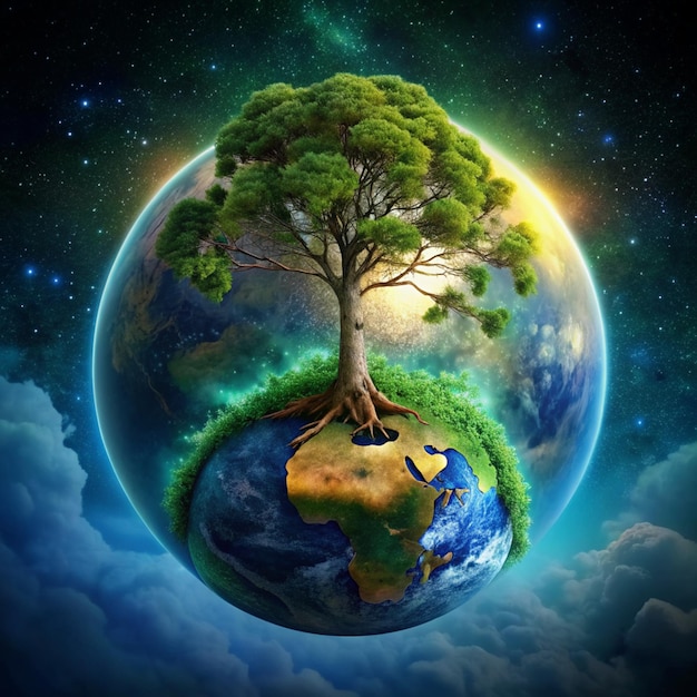 Earth day tree on planetrealistic eart day