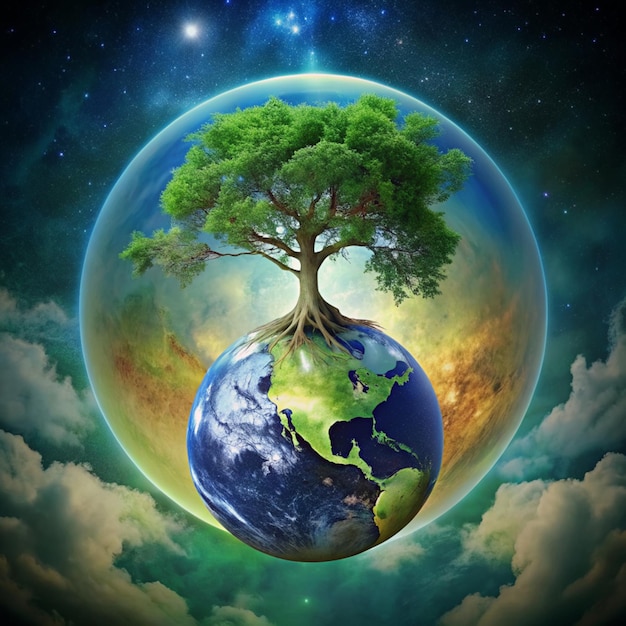 Earth day tree on planetrealistic eart day