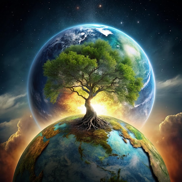 Earth day tree on planetrealistic eart day