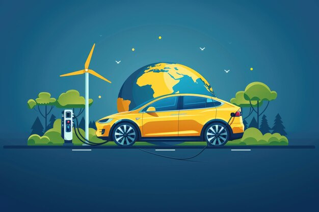 Earth Energy Wind Power and Cars Illustration