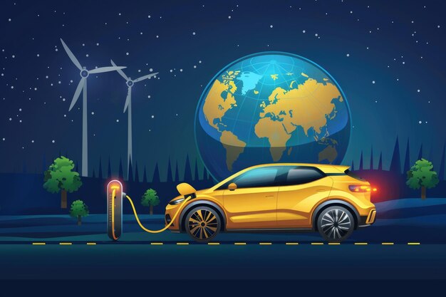 Earth Energy Wind Power and Cars Illustration