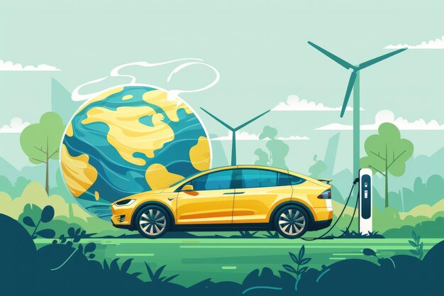 Earth Energy Wind Power and Cars Illustration