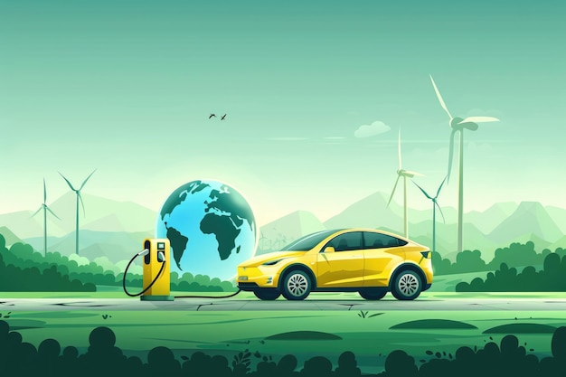 Earth Energy Wind Power and Cars Illustration