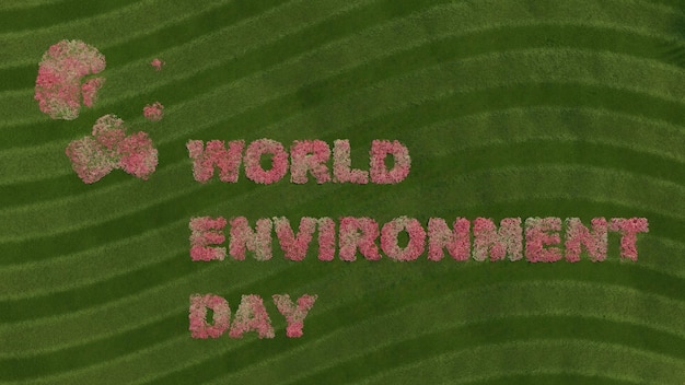 Earth environment day banner on grass background center layout 3D rendering