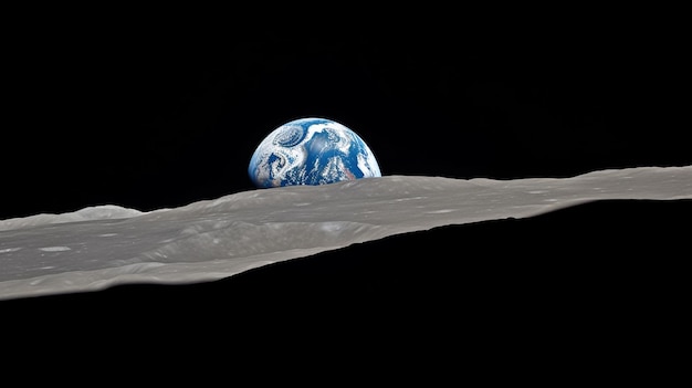 Earth from the moon with a moon in the background