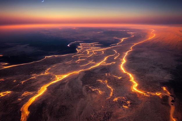 Earth from satellite in space Sun sunrise over planet earth energy power rivers nature at dawn