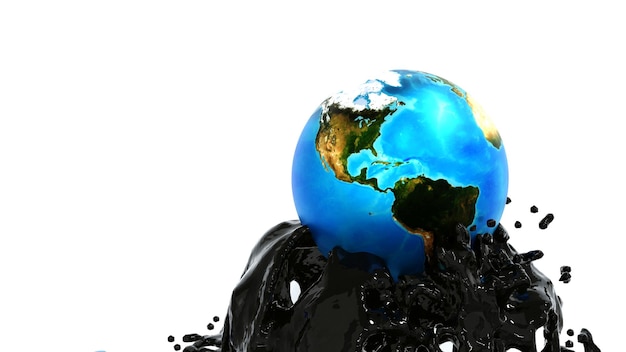 Earth globe on crude oil stream oil business petroleum industry America Zone by NASA 3D rendering