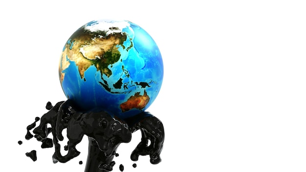 Earth globe on crude oil stream oil market business petroleum oil industry Asia Zone element by NASA 3D rendering