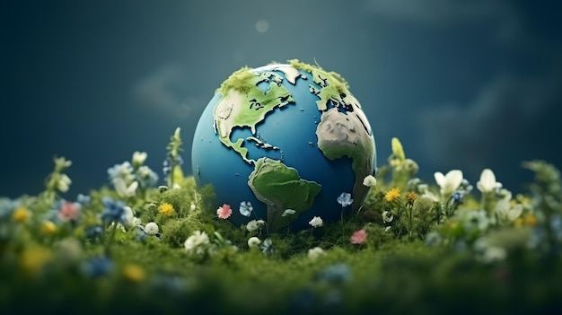 Earth globe on grass