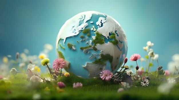 Earth globe on grass