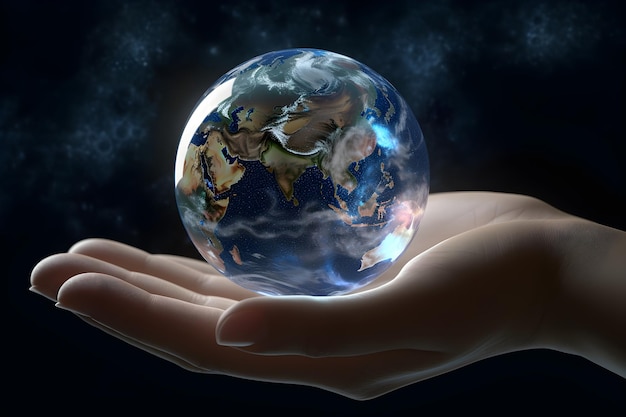 Earth globe in hand generative ai generated