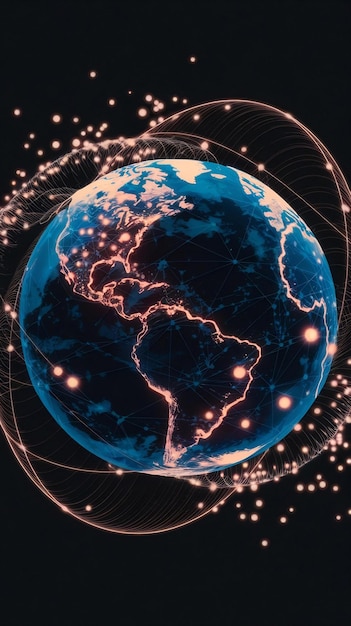 Photo earth globe rotation animation with glowing dot particles for abstract technology concept as intern