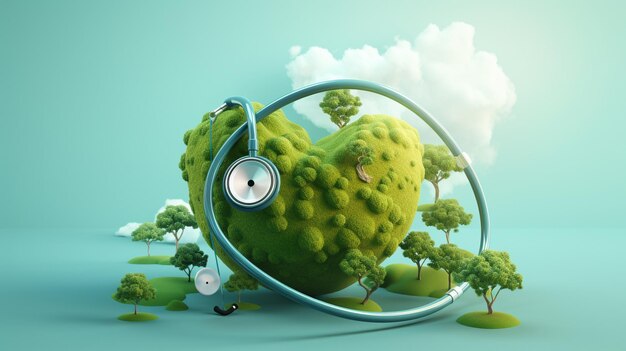 Earth globe and stethoscope on blue background 3d illustration