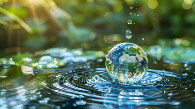 Photo earth globe water drop illustration