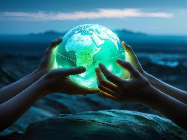 earth globe with human hands on dark background elements of this image are furnished by nasa