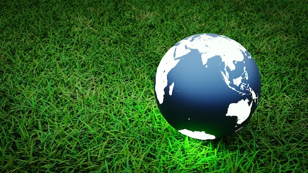 Earth on green grass3d rendering