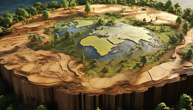 Photo earth hour day a 3d model of earth designed with tree rings