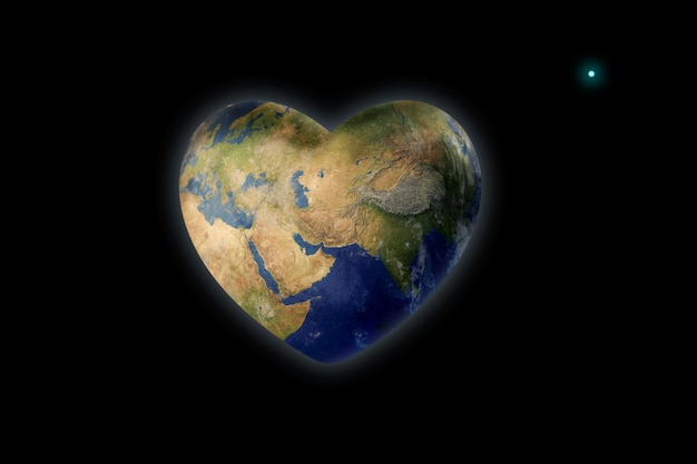 The earth is in the shape of a heart in space The concept of saving the earth 3D illustration