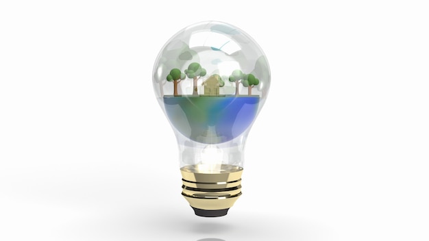 The earth in Light bulb for eco concept 3d rendering.