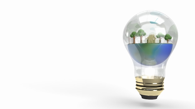 The earth in Light bulb for eco concept 3d rendering.