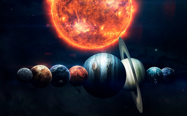 Earth, Mars, and others. Science fiction space wallpaper, incredibly beautiful planets of solar system.