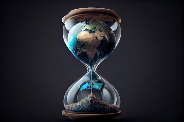 Earth planet in hourglass clear background Global warming concept Generative ai