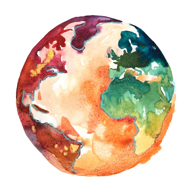 Earth planet painted in watercolors