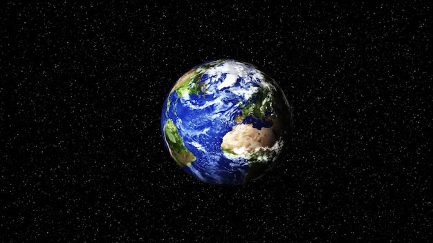 Earth planet in space with stars in the background Continents and oceans Elements of image furnished by NASA