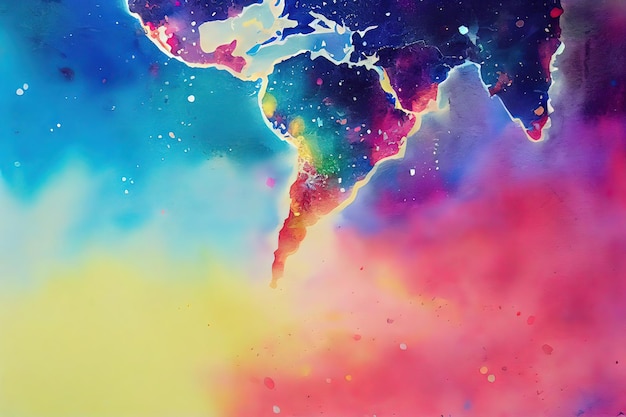 Earth planet world map Digital art style illustration painting water color style