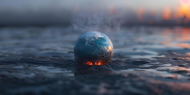 Photo earth portrayed in a minimalistic style with boiling oceans and fiery landscapes a powerful visual metaphor concept minimalist earth boiling oceans fiery landscapes powerful visual metaphor