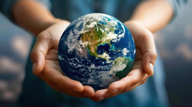 Earth protection day human hands holding the round planet earth illustration