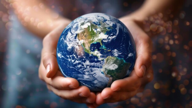 Earth protection day human hands holding the round planet earth illustration