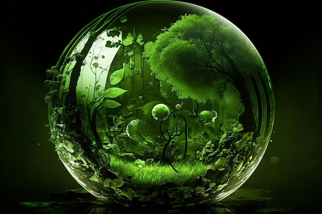 Earth's Day Photo of a Green moss handholding sphere Earth's Day Generative AI