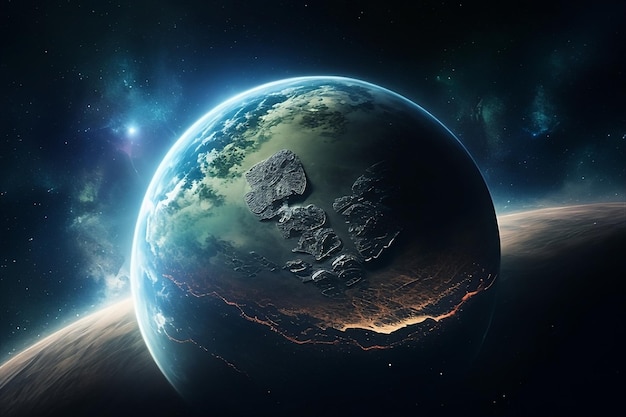 Earth in space, photo manipulation, universe background, digital art with generative ai technology