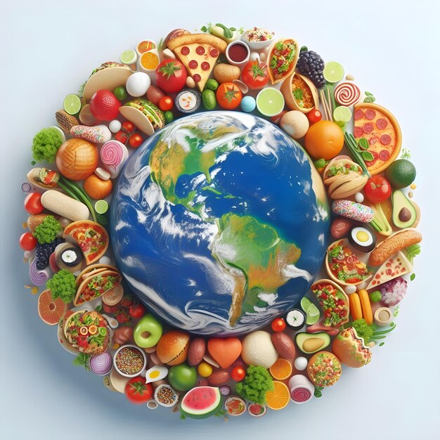 Photo earth surrounded by different foods