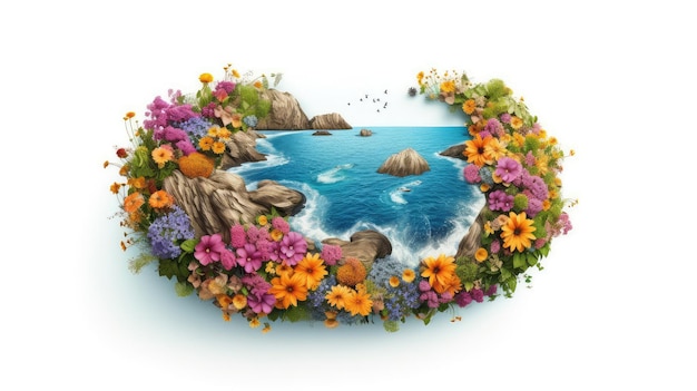 Earth with blooming flowers photo realistic illustration