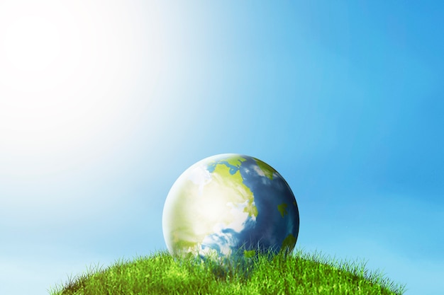 Earth with a blue sky background. World environment day