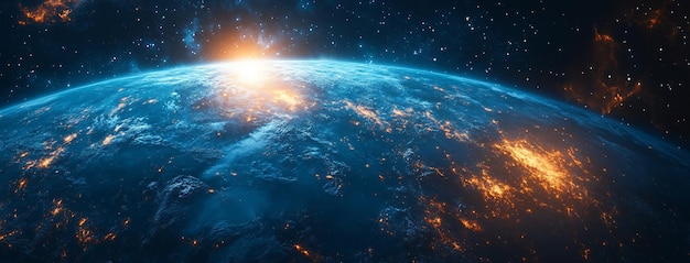 earth with city lights in the background